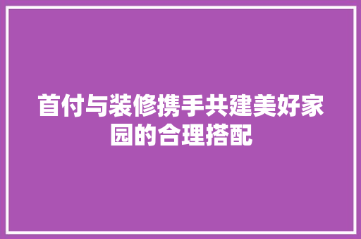 首付与装修携手共建美好家园的合理搭配