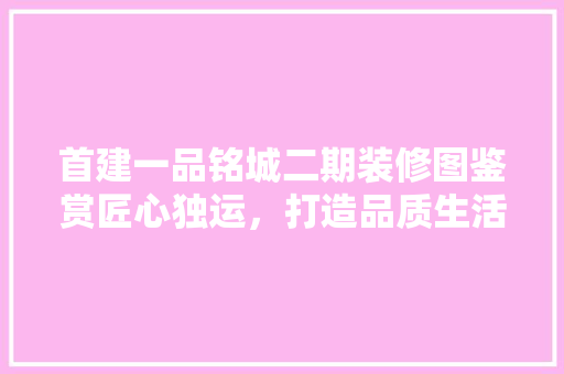 首建一品铭城二期装修图鉴赏匠心独运，打造品质生活新标杆