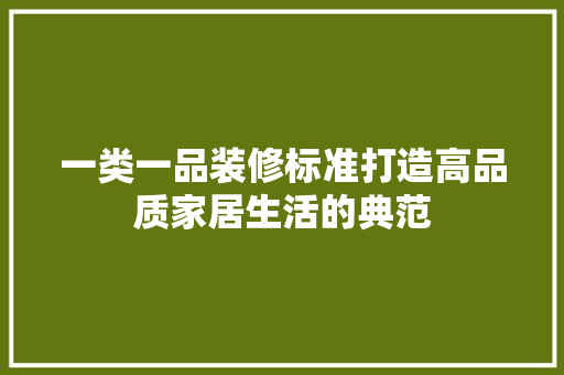 一类一品装修标准打造高品质家居生活的典范