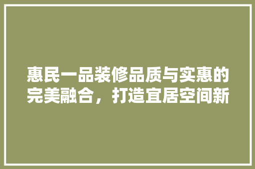 惠民一品装修品质与实惠的完美融合，打造宜居空间新标杆