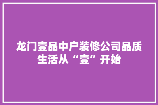 龙门壹品中户装修公司品质生活从“壹”开始