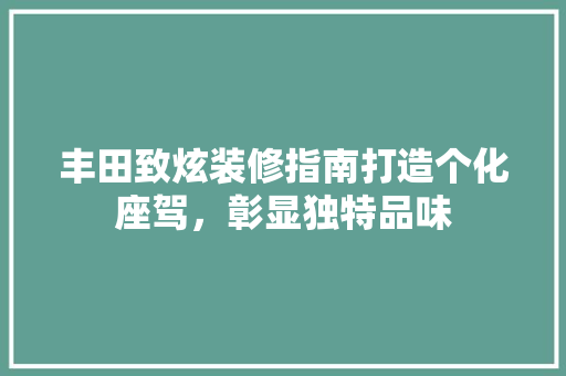 丰田致炫装修指南打造个化座驾，彰显独特品味