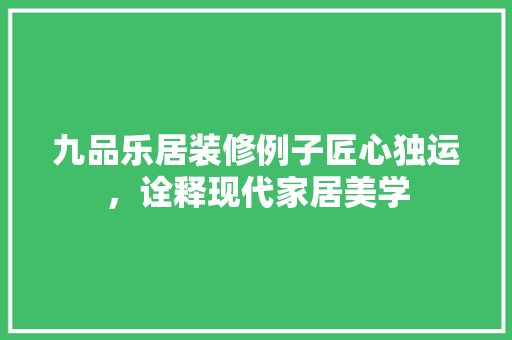 九品乐居装修例子匠心独运，诠释现代家居美学