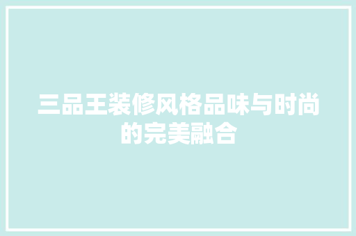 三品王装修风格品味与时尚的完美融合