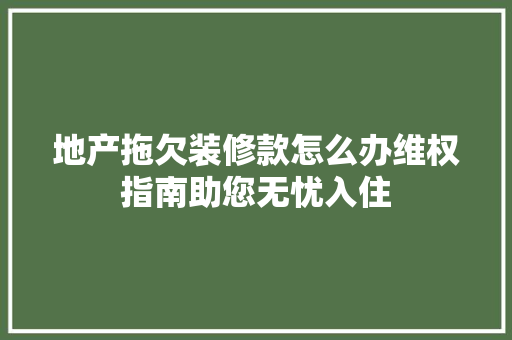 地产拖欠装修款怎么办维权指南助您无忧入住