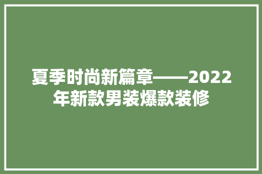 夏季时尚新篇章——2022年新款男装爆款装修