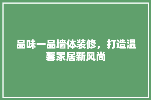 品味一品墙体装修，打造温馨家居新风尚