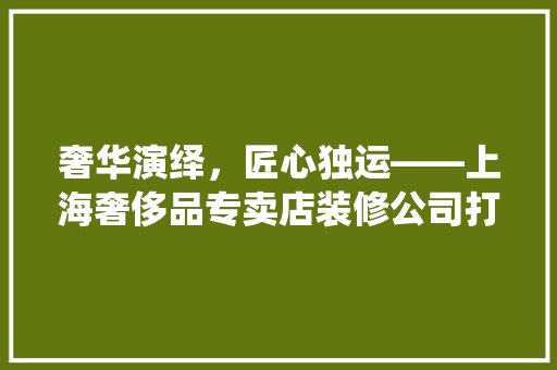 奢华演绎，匠心独运——上海奢侈品专卖店装修公司打造非凡购物体验