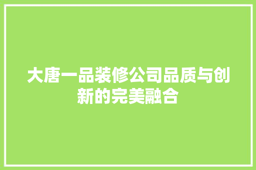 大唐一品装修公司品质与创新的完美融合