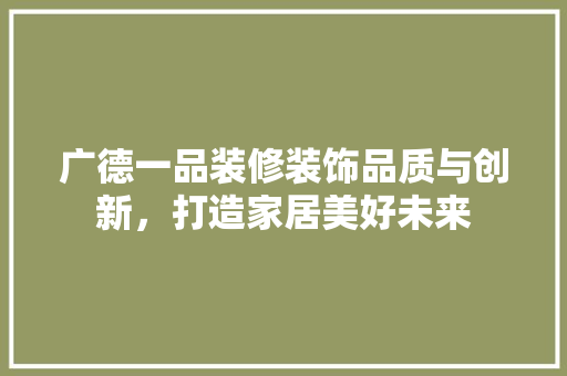 广德一品装修装饰品质与创新，打造家居美好未来