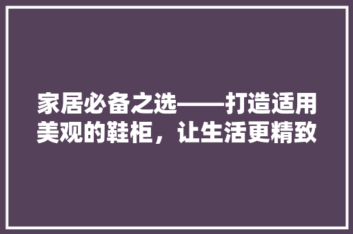家居必备之选——打造适用美观的鞋柜，让生活更精致