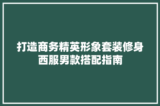 打造商务精英形象套装修身西服男款搭配指南