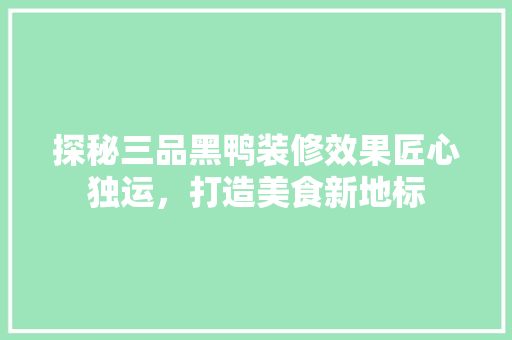 探秘三品黑鸭装修效果匠心独运，打造美食新地标