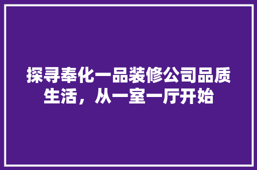 探寻奉化一品装修公司品质生活，从一室一厅开始