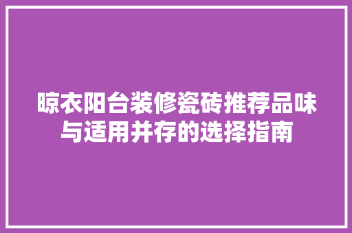 晾衣阳台装修瓷砖推荐品味与适用并存的选择指南