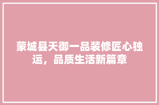 蒙城县天御一品装修匠心独运，品质生活新篇章