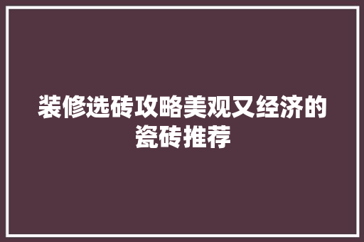 装修选砖攻略美观又经济的瓷砖推荐