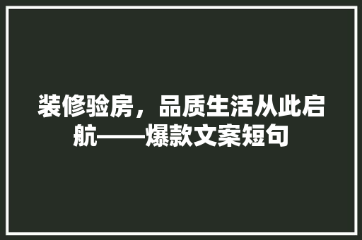 装修验房，品质生活从此启航——爆款文案短句