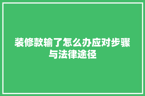 装修款输了怎么办应对步骤与法律途径