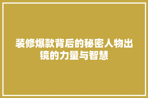 装修爆款背后的秘密人物出镜的力量与智慧