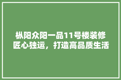 枞阳众阳一品11号楼装修匠心独运，打造高品质生活空间