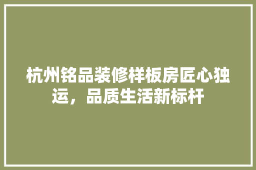杭州铭品装修样板房匠心独运，品质生活新标杆