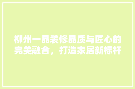 柳州一品装修品质与匠心的完美融合，打造家居新标杆