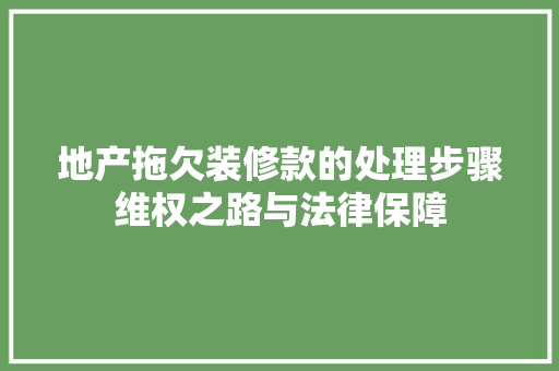 地产拖欠装修款的处理步骤维权之路与法律保障