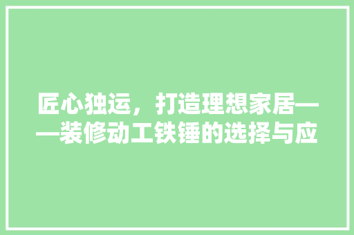 匠心独运，打造理想家居——装修动工铁锤的选择与应用