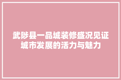 武陟县一品城装修盛况见证城市发展的活力与魅力
