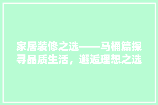 家居装修之选——马桶篇探寻品质生活，邂逅理想之选