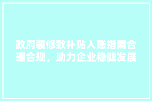 政府装修款补贴入账指南合理合规，助力企业稳健发展