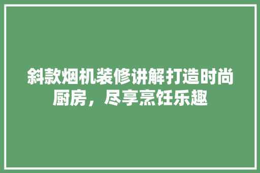 斜款烟机装修讲解打造时尚厨房，尽享烹饪乐趣
