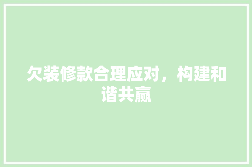 欠装修款合理应对，构建和谐共赢  第1张