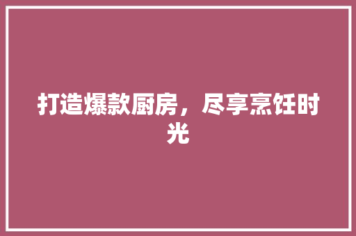 打造爆款厨房，尽享烹饪时光