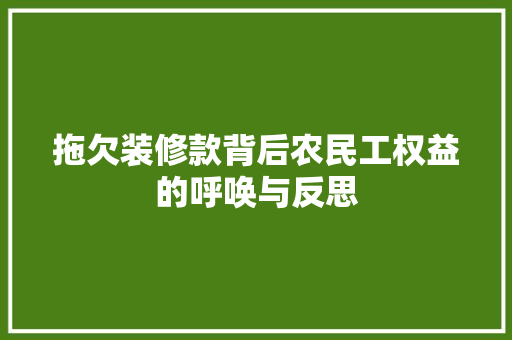 拖欠装修款背后农民工权益的呼唤与反思