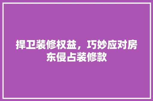 捍卫装修权益，巧妙应对房东侵占装修款  第1张
