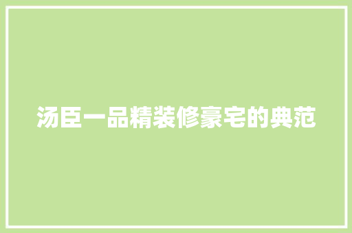 汤臣一品精装修豪宅的典范