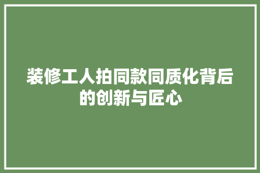 装修工人拍同款同质化背后的创新与匠心