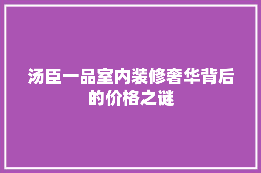 汤臣一品室内装修奢华背后的价格之谜