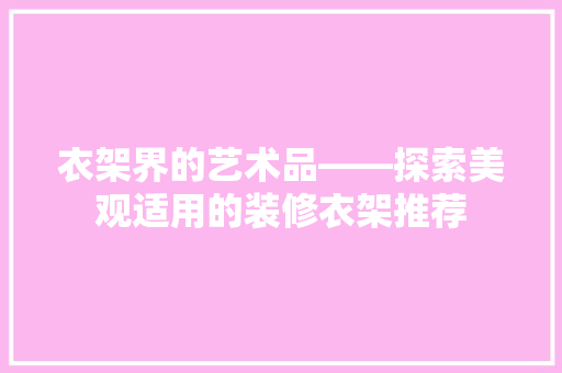 衣架界的艺术品——探索美观适用的装修衣架推荐