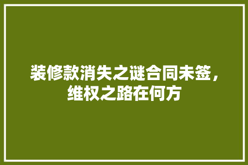 装修款消失之谜合同未签，维权之路在何方