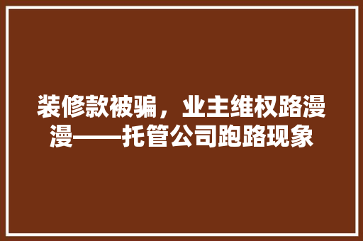 装修款被骗，业主维权路漫漫——托管公司跑路现象