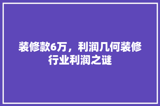 装修款6万，利润几何装修行业利润之谜
