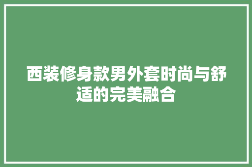 西装修身款男外套时尚与舒适的完美融合