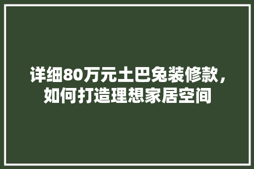详细80万元土巴兔装修款，如何打造理想家居空间