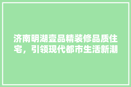 济南明湖壹品精装修品质住宅，引领现代都市生活新潮流