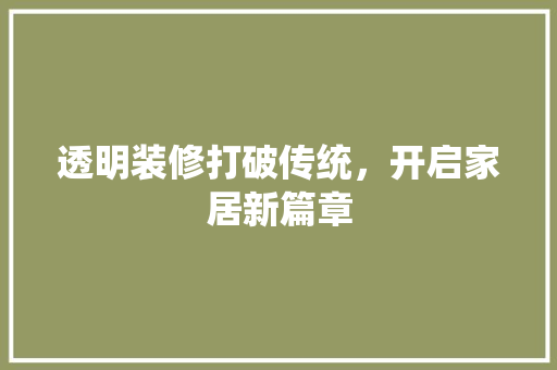 透明装修打破传统，开启家居新篇章