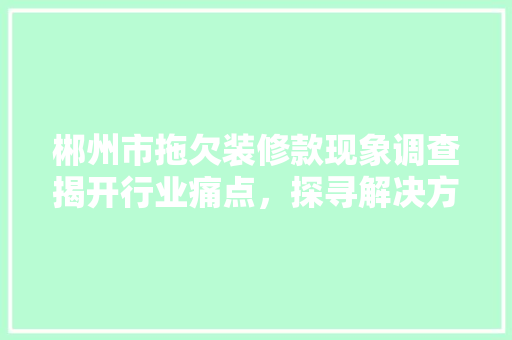 郴州市拖欠装修款现象调查揭开行业痛点，探寻解决方法