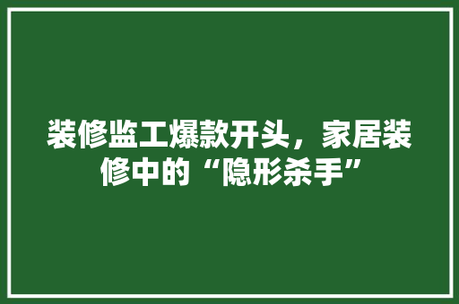 装修监工爆款开头，家居装修中的“隐形杀手”